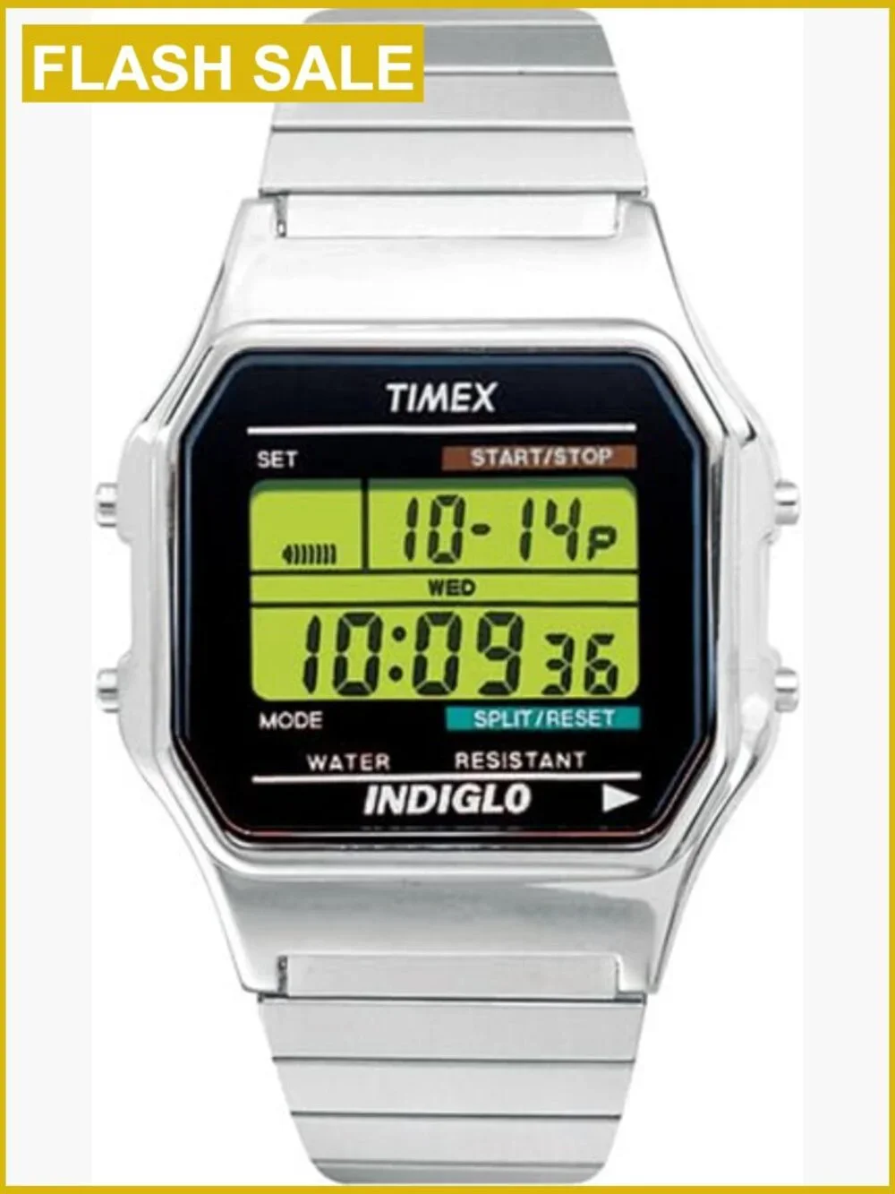 Classic Digital 34mm Watch Chronograph Indiglo Water Resistant